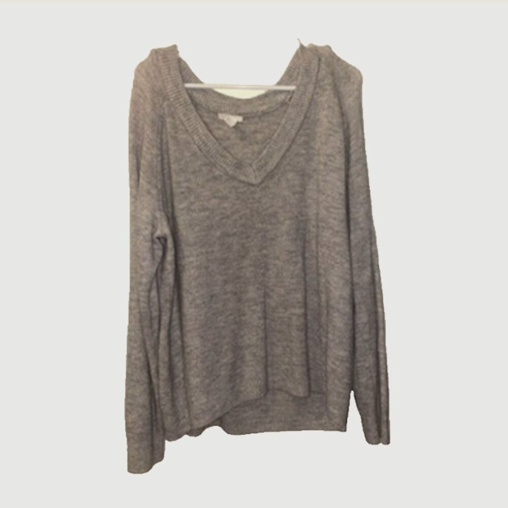 Slouchy, Comfy, Oversized, Shrug, Grey V-Neck Sweater